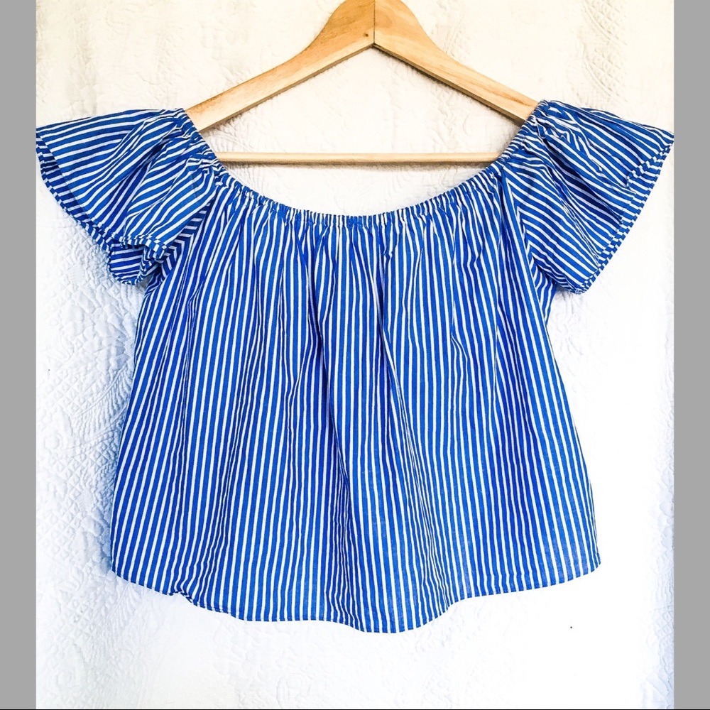 ON SALE! ZARA OFF-THE-SHOULDER STRIPED POPLIN TOP